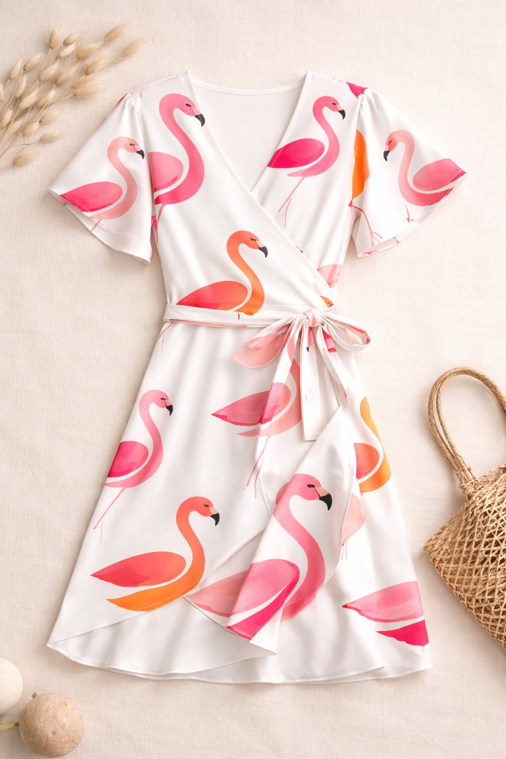 Flamingo Wrap Dress